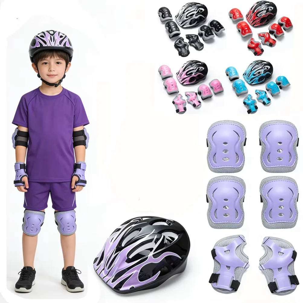 Kids Safety Helmet & Protective Gear Set for 3-10 Years Old, Adjustable Bike Helmet with Knee Elbow Wrist Pads for Skateboarding