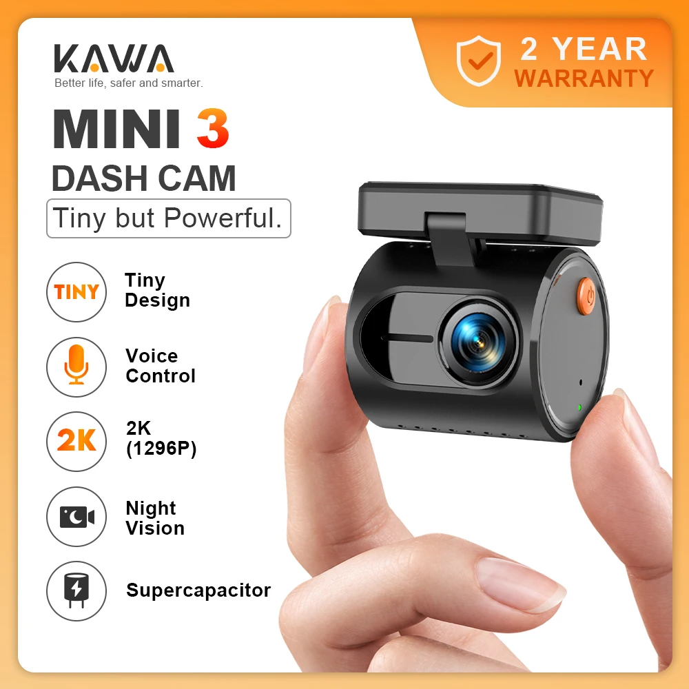 KAWA Dash Cam MINI 3 Tiny 2K 1296P Voice Control Colorful Night Vision 24H Pa...