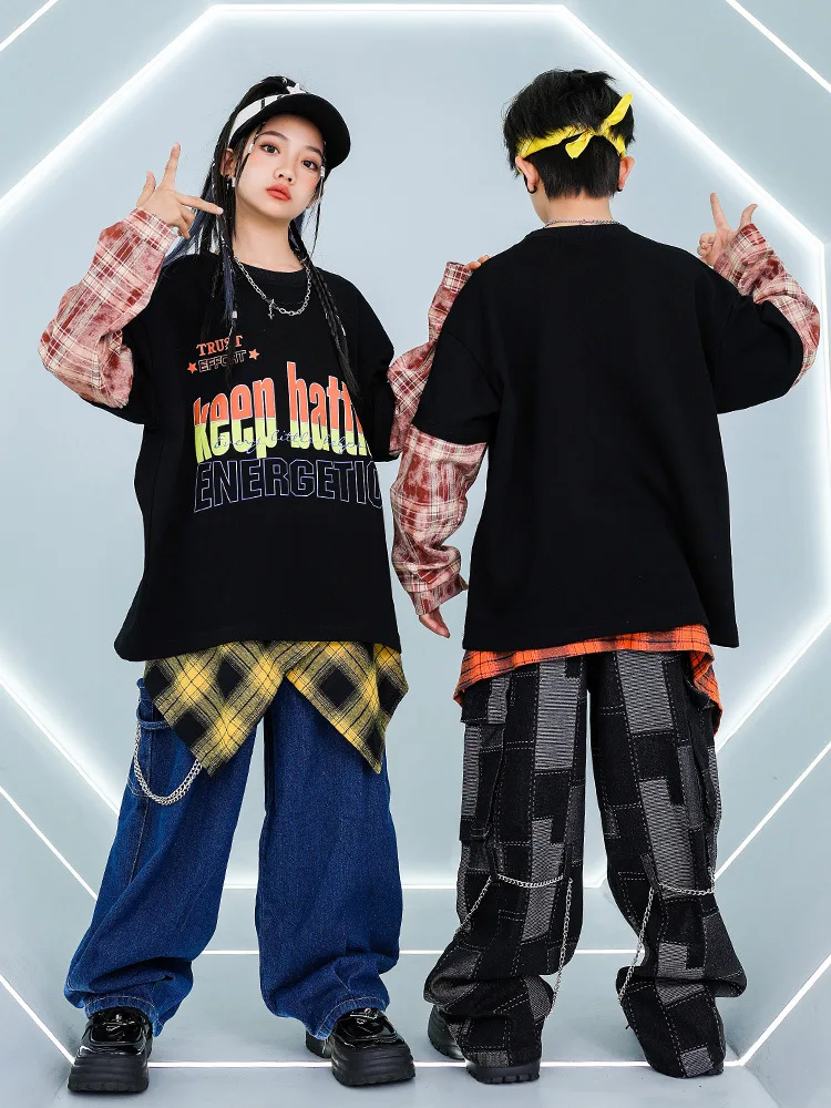 Jungen K-pop Street Dance Feste Weste Sweatshirt Baggy Schwarz Cargo Hosen Mädchen Hip Hop Kleidung Sets Kinder Kinder Jazz streetwear
