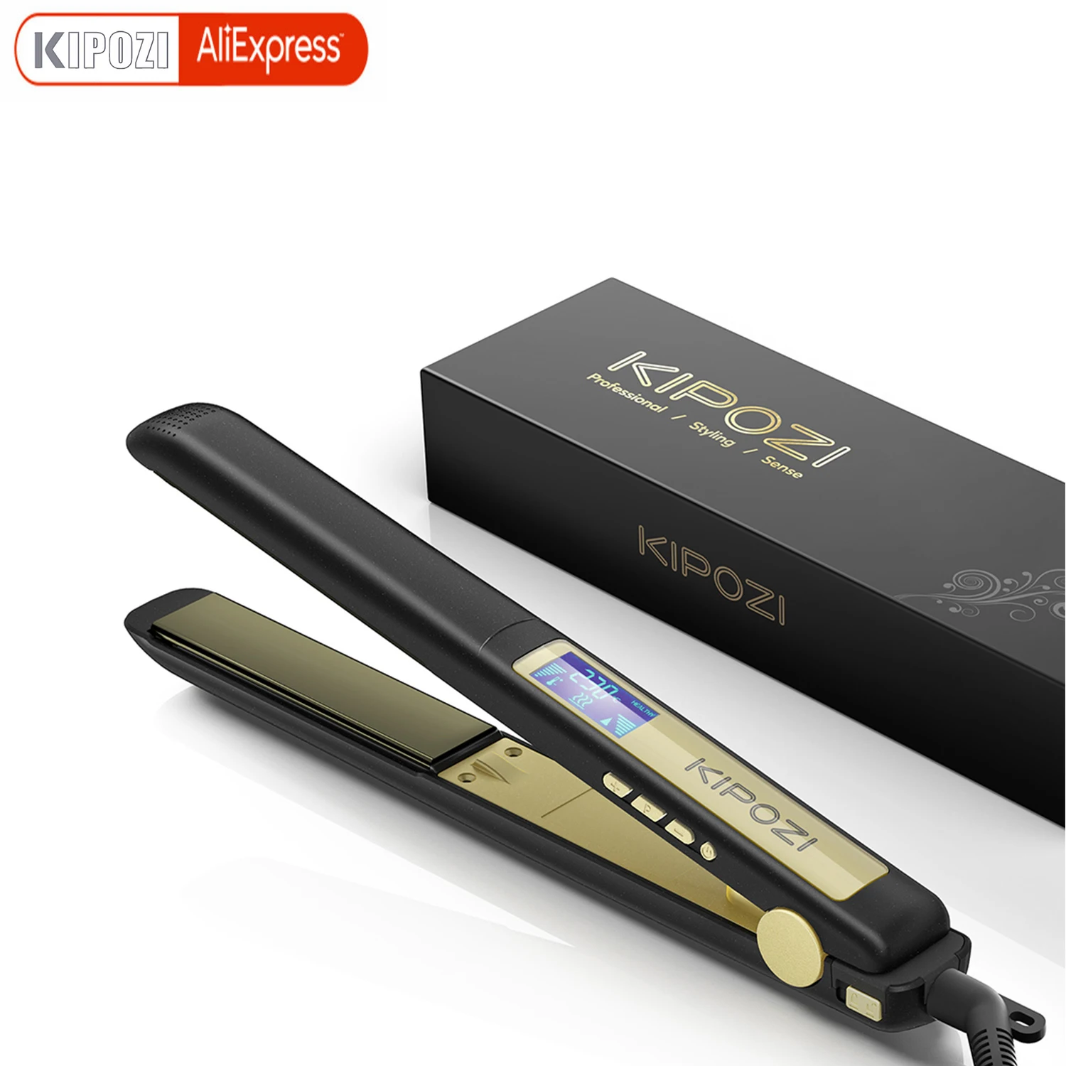 KIPOZI Hair Straightener Professional Hair Tool LCD Display 2 In 1 Hair Iron Dual Voltage Adjustbale Temperature Hair Curler