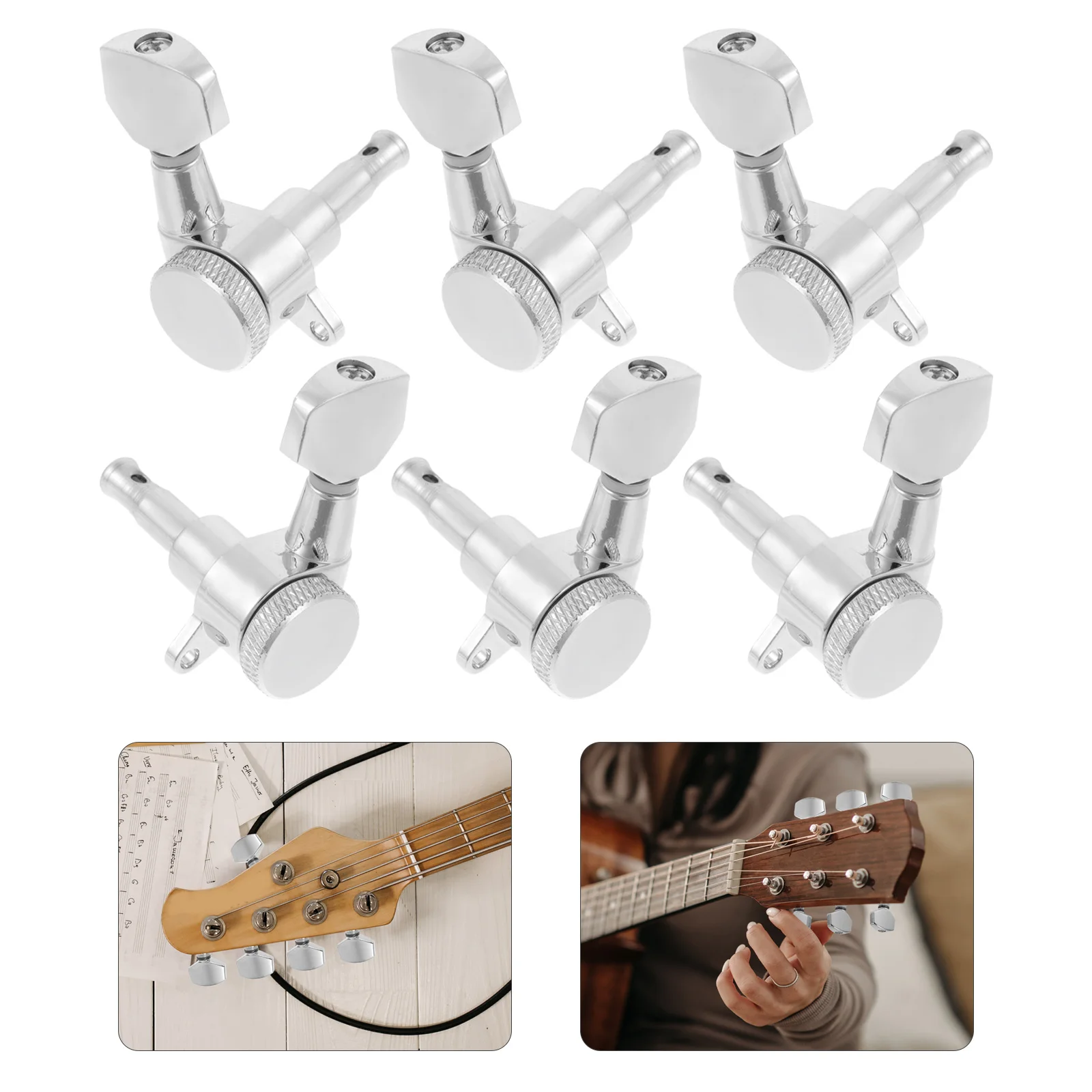 

6 Pcs Fully Enclosed Metal Alloy Guitar Tuning Tuners Bass Accessories String Locking Electric Acoustic Pegs Replacement