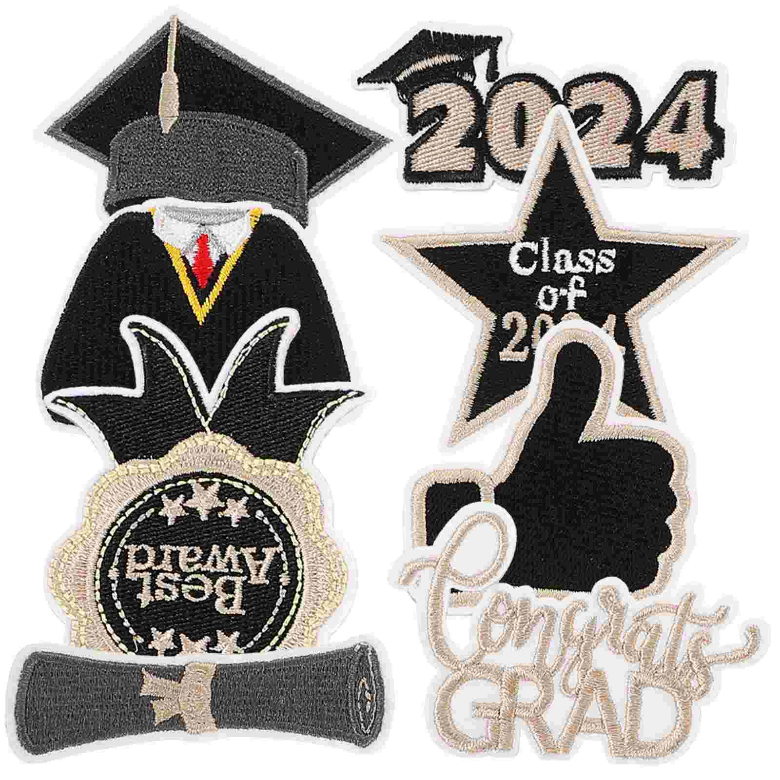 8 Pcs Graduation Embroidery Stickers Backpack Patches Hat Iron Thread for Backpacks