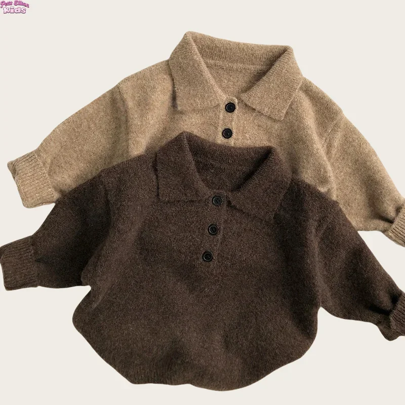 

Children's Cotton Knitted Turn-Down Collar Sweater 1-6 YKids Girls Boys Vintage Stylish Autumn Winter Infant Baby Toddler Top