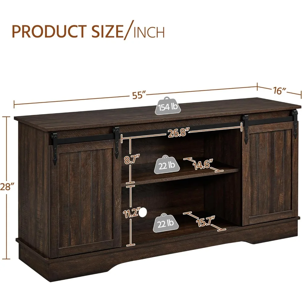 مركز ترفيه على طراز Farmhouse لأجهزة التلفاز حتى 65 بوصة، و58 طاولة وحدة تحكم مع أرفف قابلة للتعديل