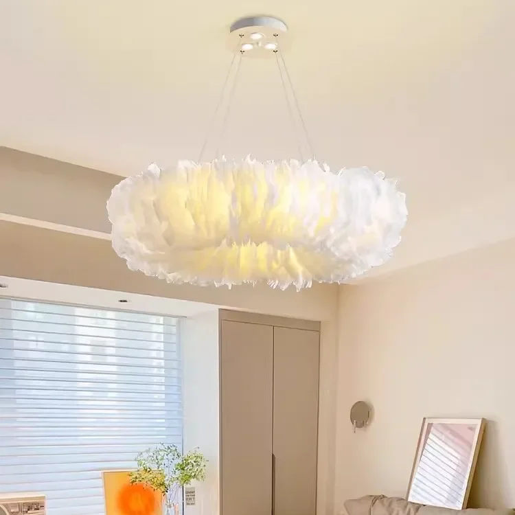

Bedroom chandelier modern simple Nordic restaurant lamps light luxury creative personality atmosphere household feather lighting