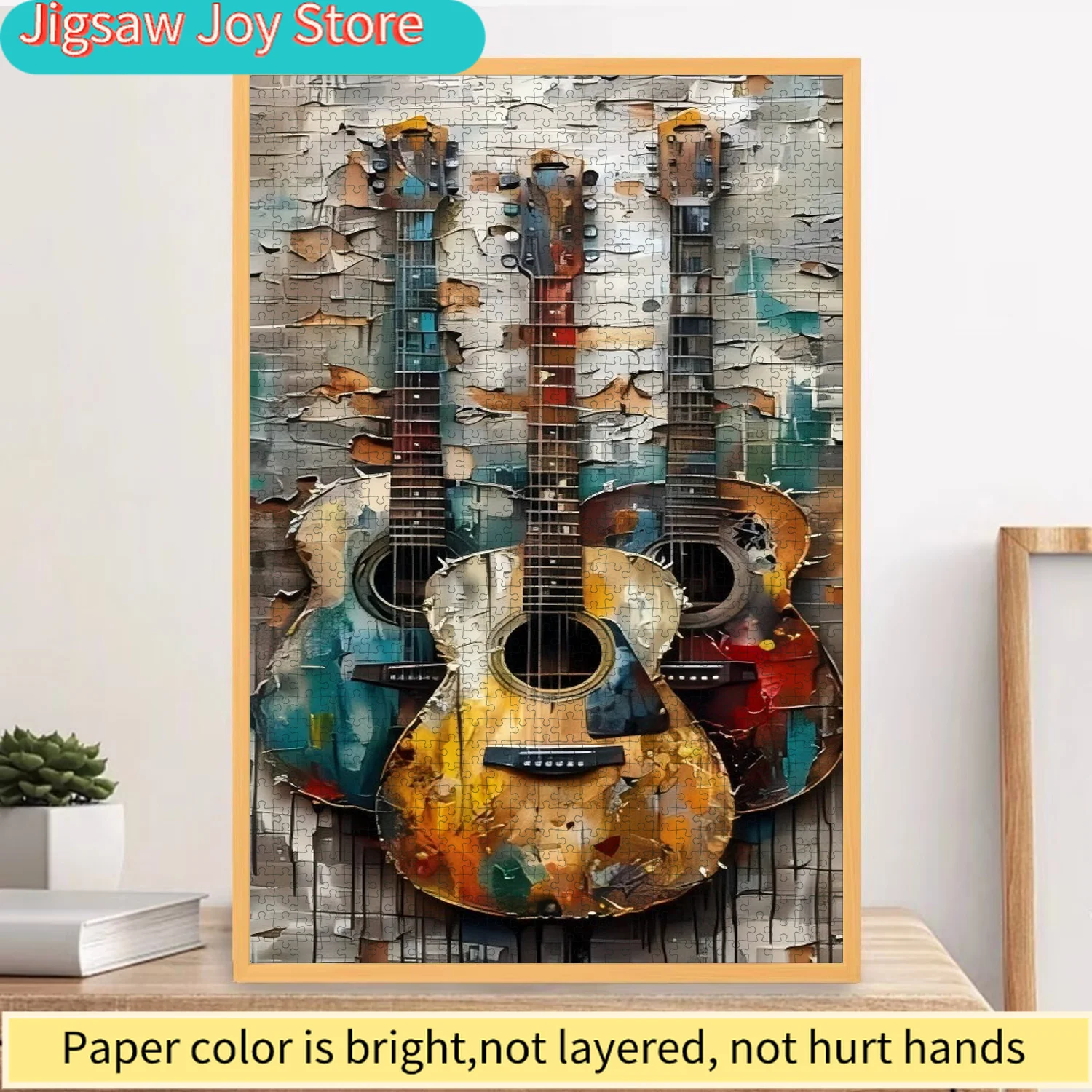Large Vintage Guitar Jigsaw Puzzle, a Challenging Puzzle Game Suitable for and Family Entertainment, DIY Home Decoration, and