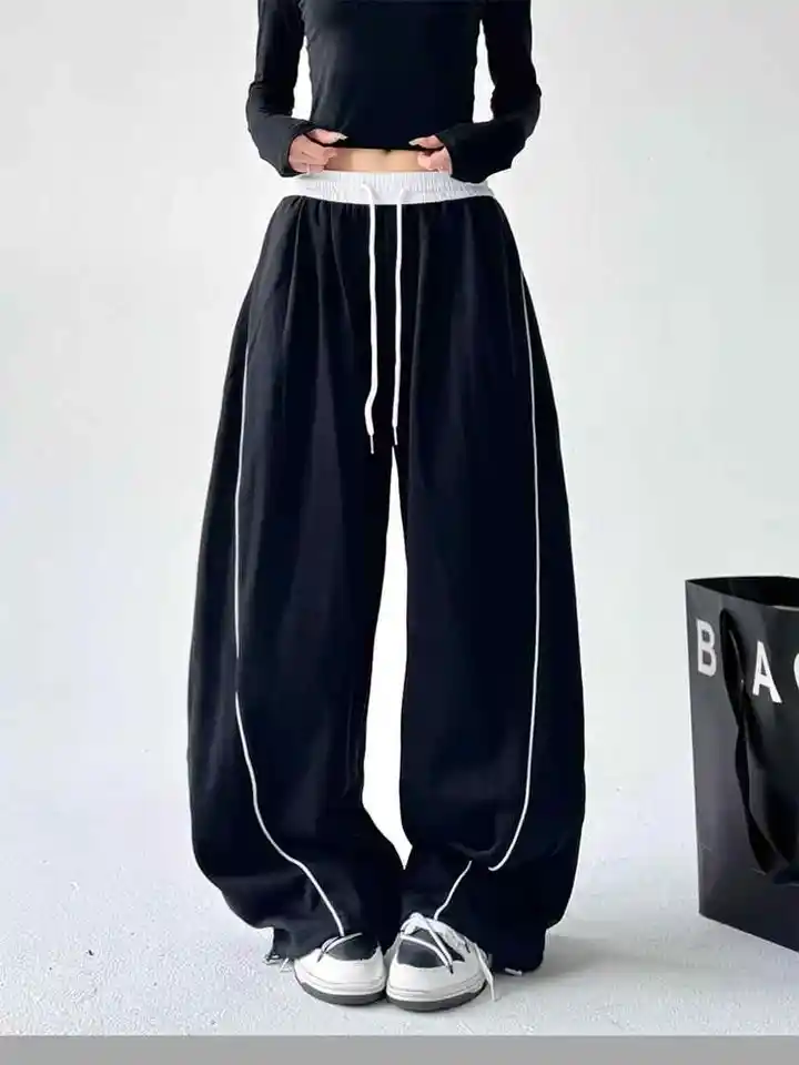 Women Grey Baggy Pants with Elastic Band Harajuku Japanese 2000s
