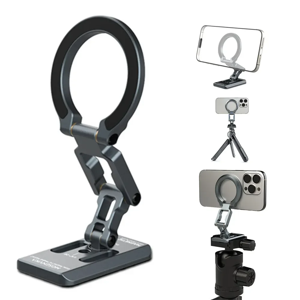 Dual Magnetic Phone Holder Foldable Tripod Phone Mount 1/4'' & Arca-swiss Gym/car/airplane Desk Stand for Masafe Iphone Android