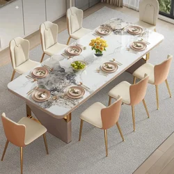 Luxury 6 To 8 People Set Dining Table Dinner Kitchen Marble Reception Dinner Coffee Table Computer Mesas De Comedor Furniture