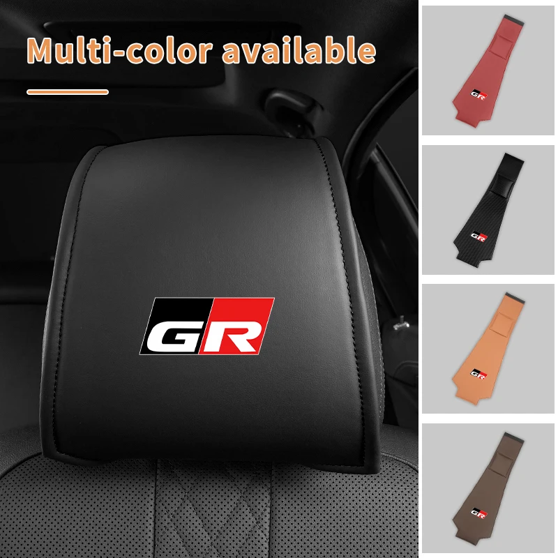 2PCS Leather Car Seat Headrest Protective Cover Accessories For Toyota GR Gazoo Racing Sport C-HR RAV4 Avensis Prado Prius TRD