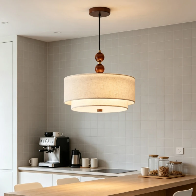 Japanese-style Fabric Pendant Light Cord Adjustable Living Room Bedroom Kitchen Dining Room Pendant Lamp E27 Bulb