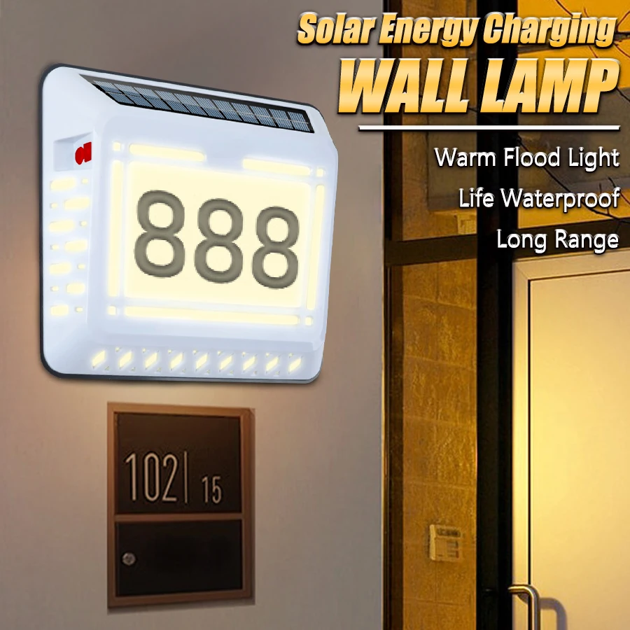 

Solar LED Warm Light USB Rechargeable Floodlight Outdoor House Number Porch Light Garage Waterproof Wall Lamp Decoration