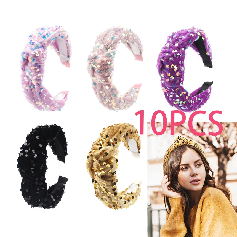 

10Pcs/Lot Fashion Classic Big Sequin Girl Headband Women Festival Party Shiny Hairband Adorn Chic New Wholesale Hair Accessories