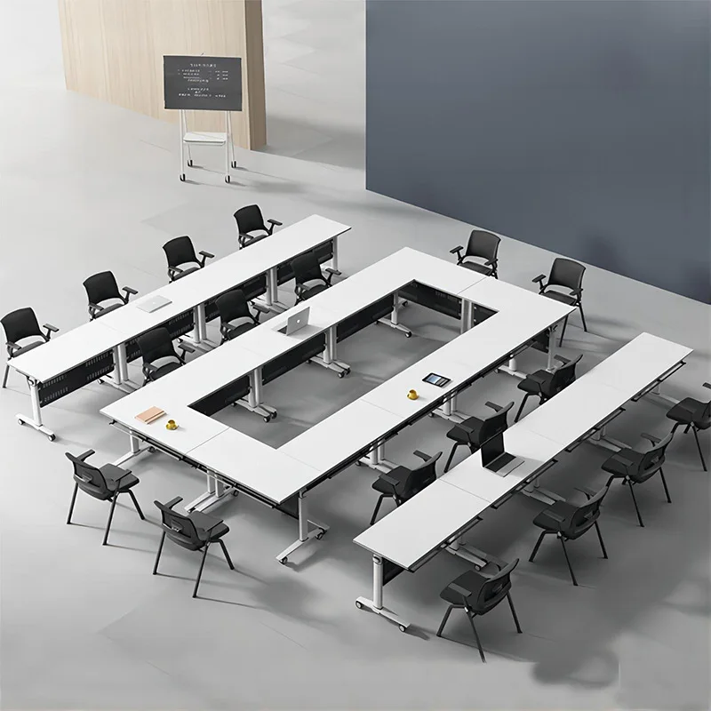La mesa plegable de entrenamiento se puede empalmar, mesa de conferencias con tira móvil y combinación de silla, escritorio plegable doble para personal de oficina