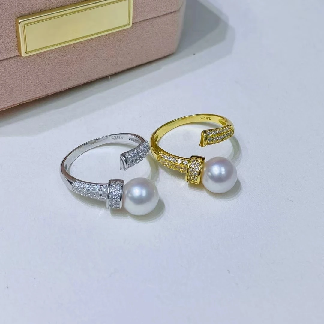 

S925 Sterling Silver Adjustable Ring Mount Settings Findings Mountings Accessory Parts Fittings for 7-8mm Pearls 5pcs/lot