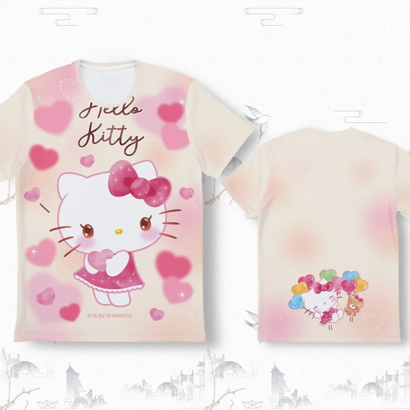 

Summer Hello Kitty Cat Cartoon Cute Theme 3D Printed Short Sleeve 2025 Kawaii Quick Drying T-shirt Top