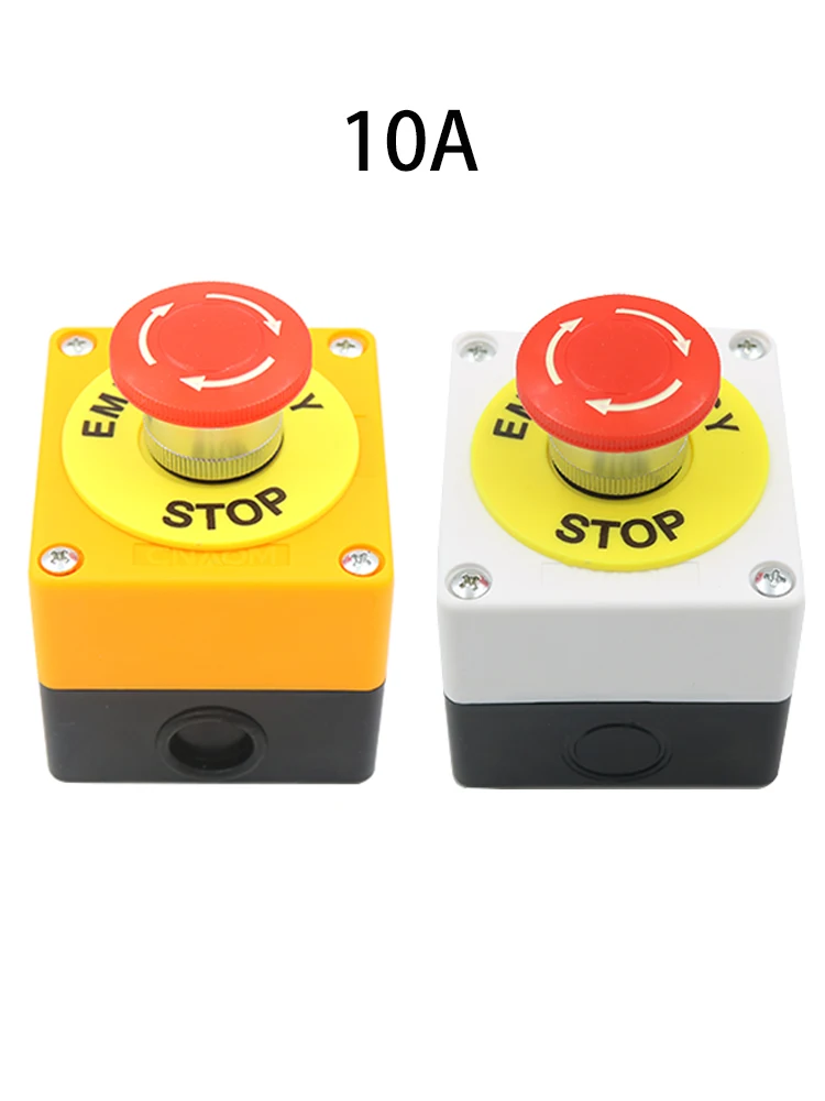 Interrupteur d'Urgence Industriel à Bouton à Tête de Champignon, Contact NO/NC, CA 660V 10A, Boîtier en Plastique avec Fixation à Trou Unique