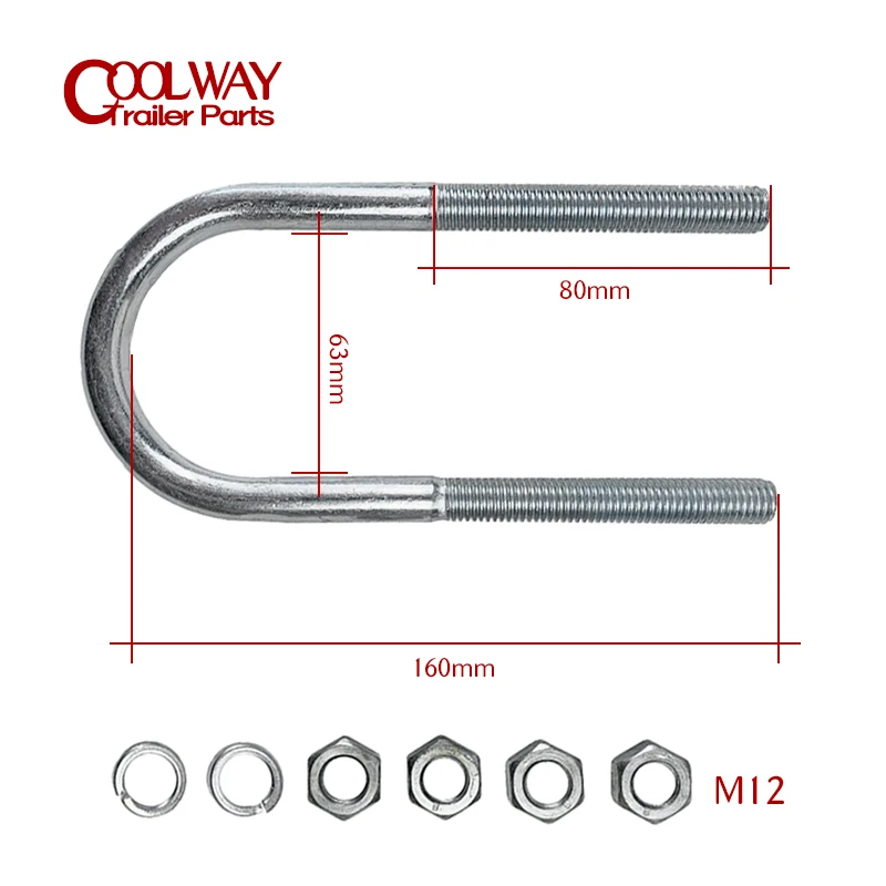 4PCS High Tensile Zinc Plated Axle U Bolt 60mm Round M12 Leaf Spring Clamp Trailer Truck Ute Parts