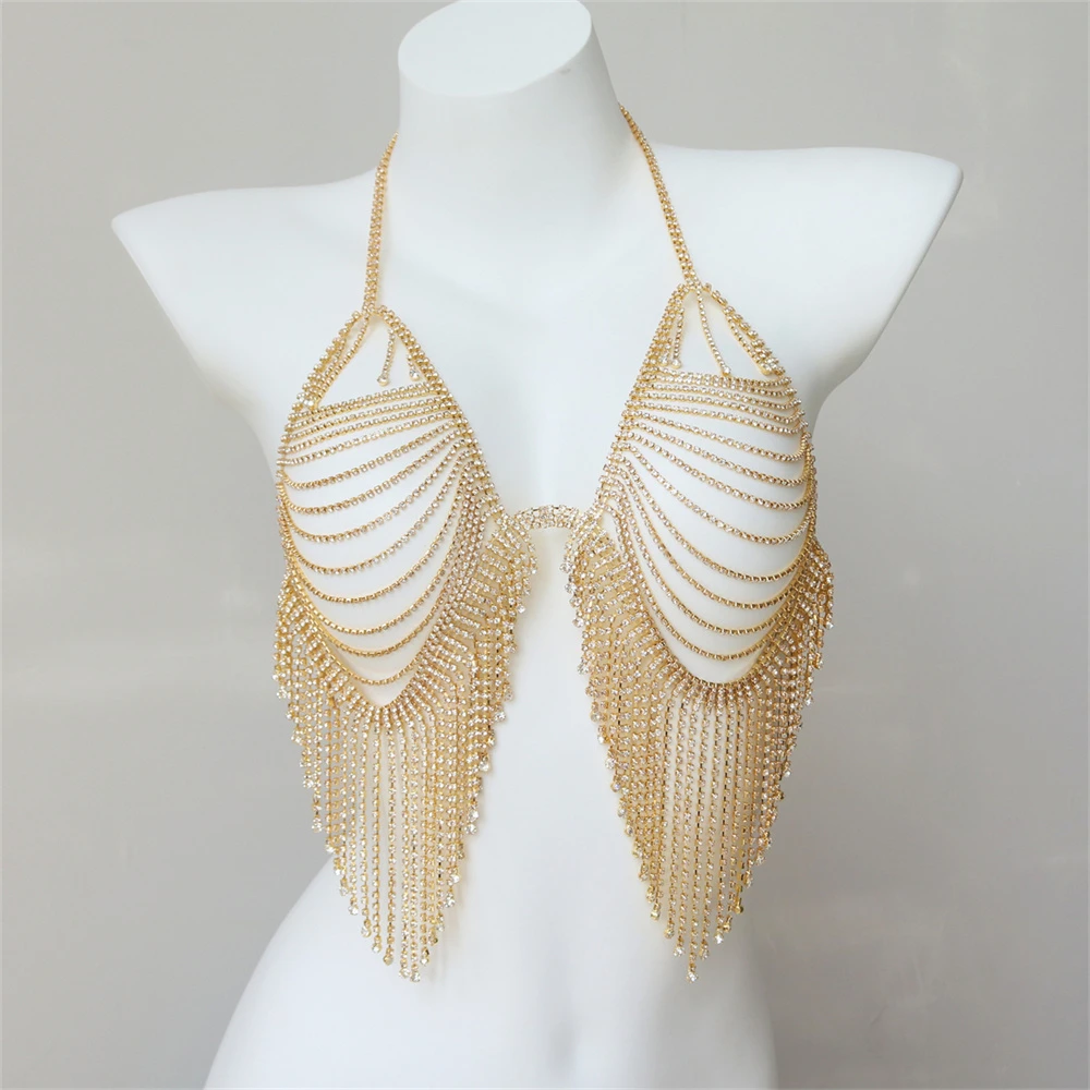 الفاخرة هامش وامض الجسم سلسلة أزياء المرأة حجر الراين مثير الصدرية الصيف الملابس الداخلية مطابقة التبعي التألق ثوب النوم #5