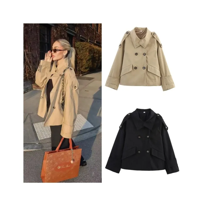 

Женская двубортная ветровка, модная офисная женская ветровка с лацканами и длинными рукавами, женское пальто