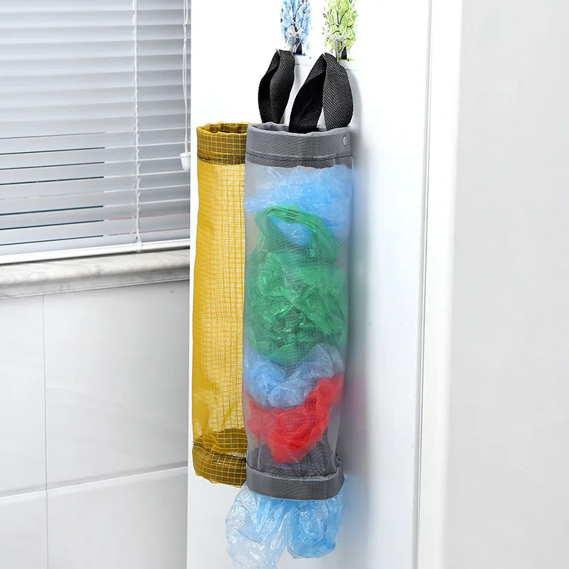 Home Grocery Bag Holder Wall Mount Plastic Bag Holder Dispenser Hanging Storage Trash Garbage Bag Kitchen Garbage Organizer