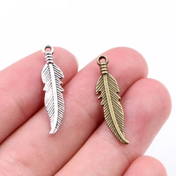 Charms Feather 20pcs 27x7mm Tibetan Bronze Antique Silver Color Pendants Antique Jewelry Making DIY Handmade Craft