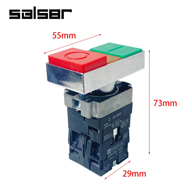 22mm BW8465 Push Button Switch Reset Momentary Rectangular XB2 Series Red-green With Lamp Plastic Panel Mount NO NC