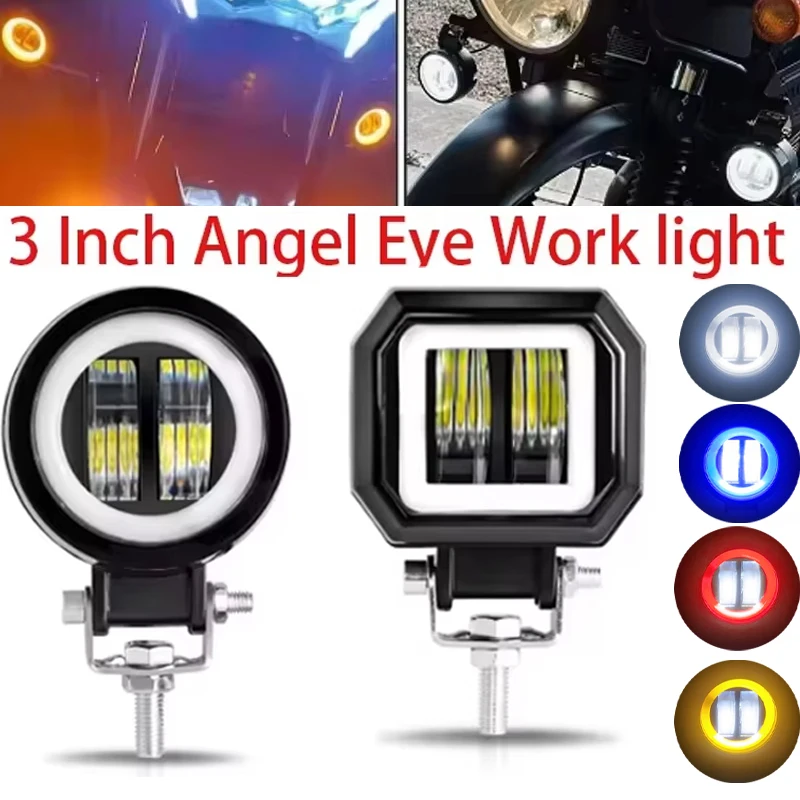

3 Inch 7D Lens LED Work Light Bar Square Car Headlight Halo for Motorcycle Jeeps ATV SUV Angel Eyes Driving Lights 12V 24V
