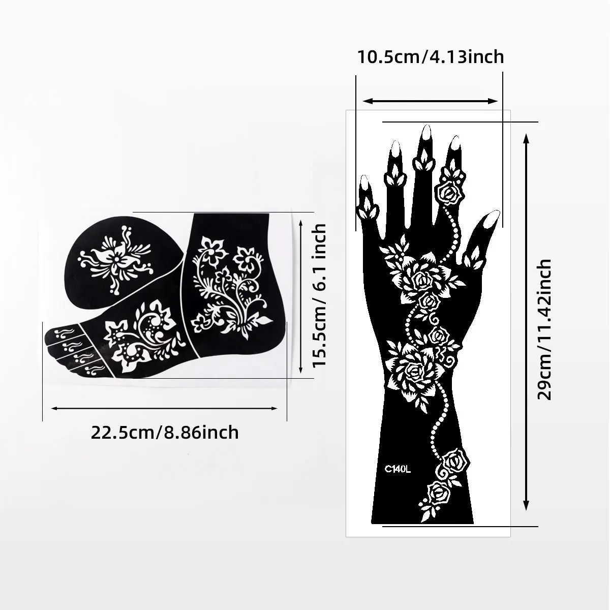 8Pcs Large Reusable Indian Henna Hollow Out Tattoo Stickers DIY Body Art Bridal Wedding Festival Makeup for Women Hand Arm Feet