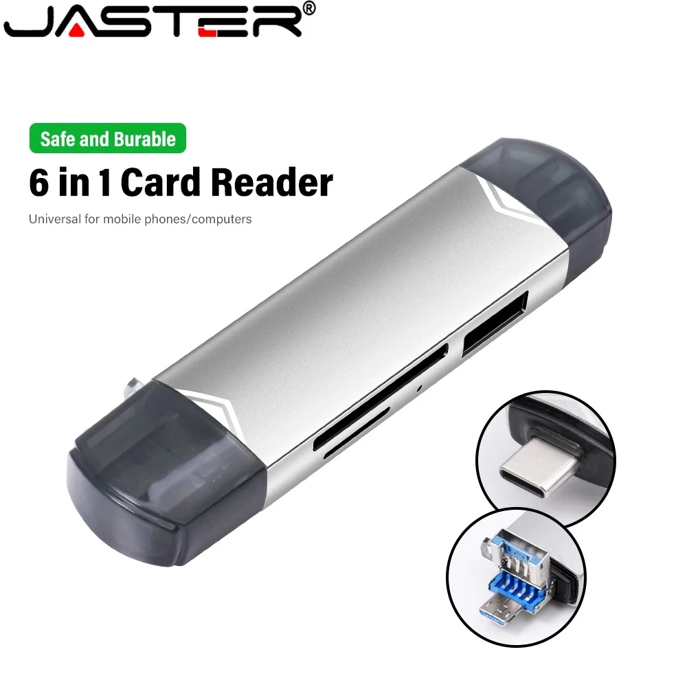 6 in 1 Multifunctional Card Reader High-Speed USB 3.0 Type-C Micro USB Memory Card Reader Universal for Mobile Phones Computers
