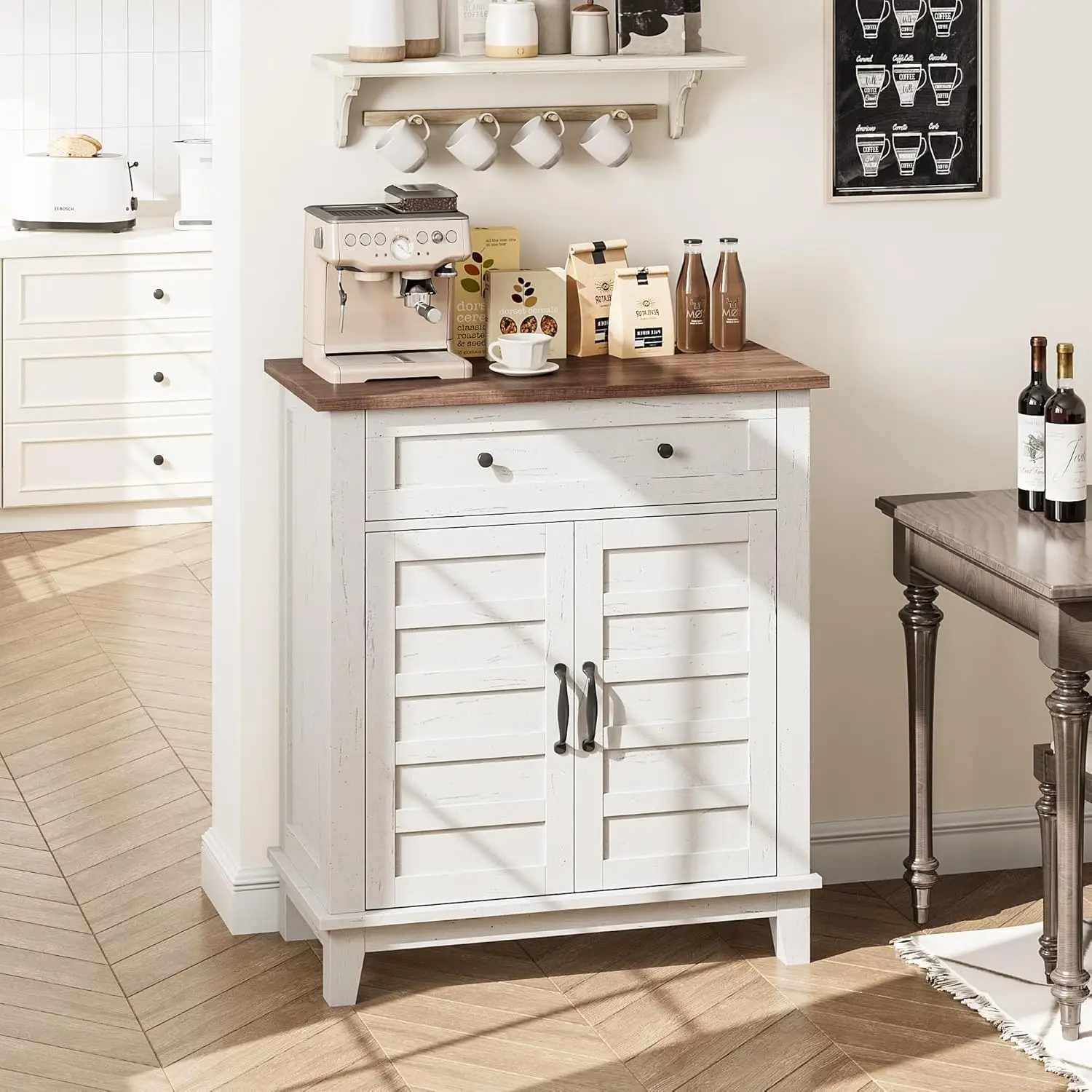 Farmhouse Storage Cabinet Freestanding Sideboard Buffet with Adjustable Shelf for Kitchen Living Room - Small Floor Cabinet