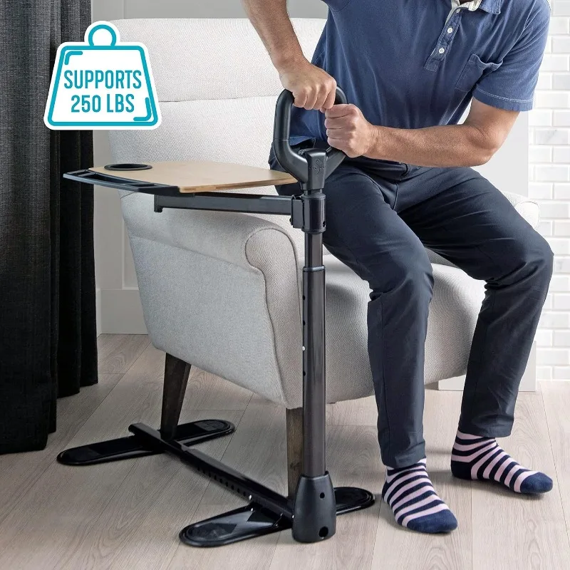 طاولة صينية، تلفزيون وكمبيوتر محمول من الخيزران قابل للتعديل مع حامل مريح ومقبض أمان للمساعدة في المعيشة المستقلة