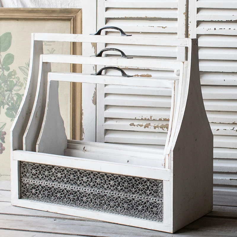 

Distressed Hollow Out Caddy Storage Baskets Set of 3