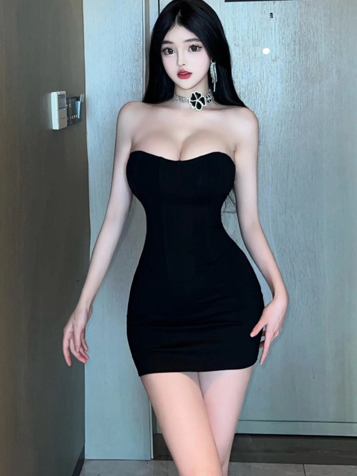 

Sexy Club Girl Pure Desire Low Chest Dr Wrap Chest No Sve H pe Summer Season Chinese Origin Straight Cut Zipper Closure