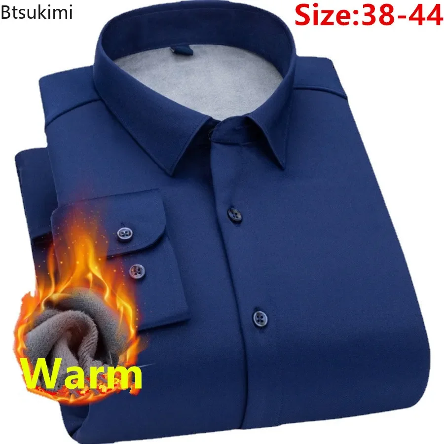 New2025 Men's Casual Warm Shirts Thicker Fleece Solid Business Office Versatile Tops Shirts Men Autumn Winter Men's Shirts Tops