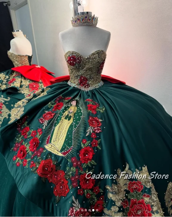 

Customized Special Green Quinceanera Gowns Gorgeous Beaded Studded Embroidered Sheath Bow Embellished 15 16 Adult Dresses