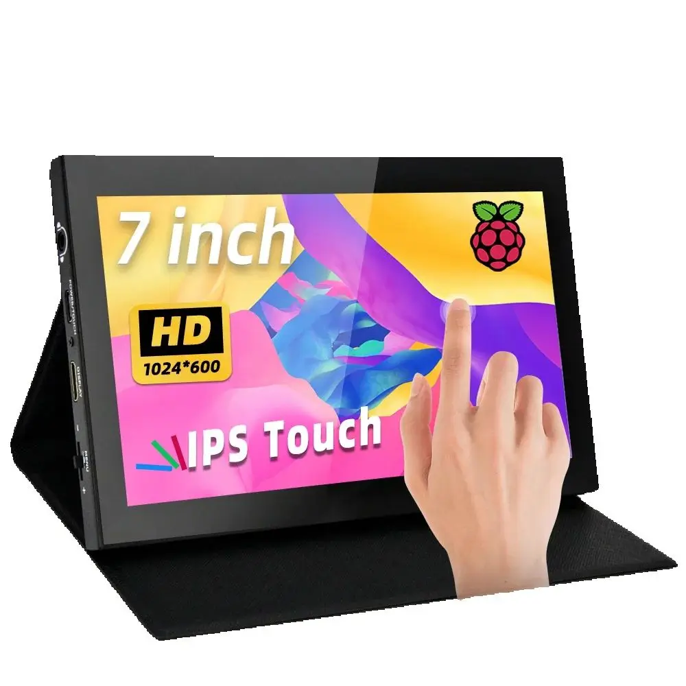 7 Inch 1024*600 IPS LCD Mini HDMI Touch Screen for Raspberry Pi 5 Windows PC Display Game Console with Case Holder