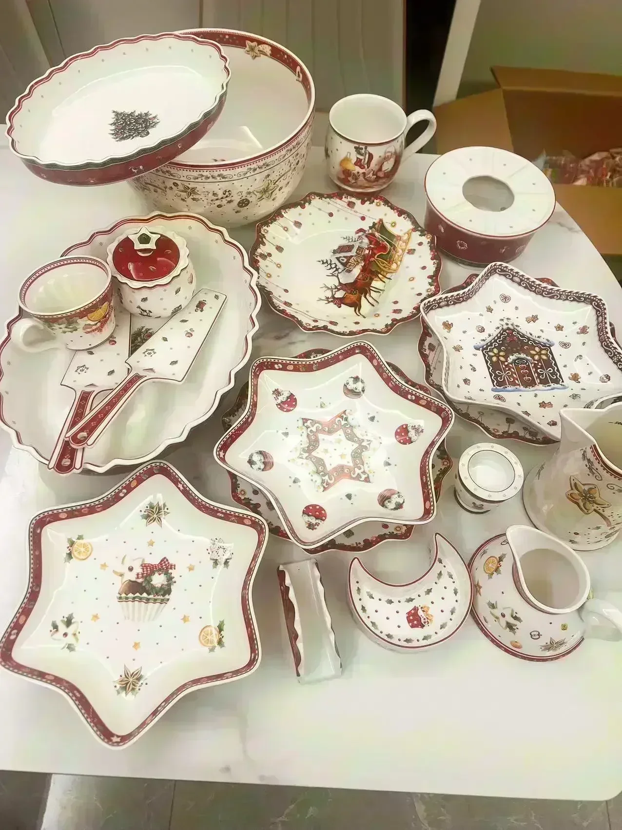 Tesoro alemán, juguetes de porcelana dura, feliz bandeja de comedor multiángulo, plato de taza de Navidad, candelabro