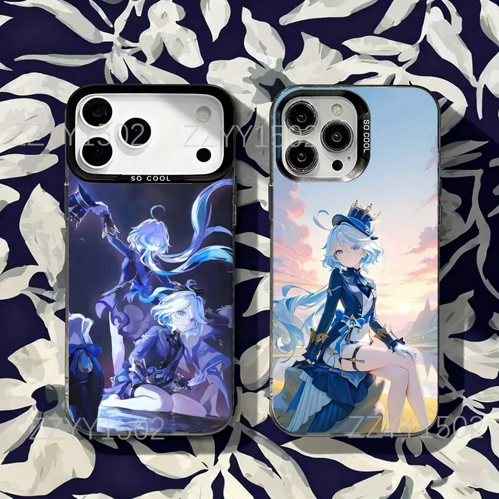 

G-Genshin Impact Furina Phone Case For iPhone 17,16,15,14,13,12,X,8,Pro,Max,Plus,SE4,Air,Mini HD Black IMD Matte