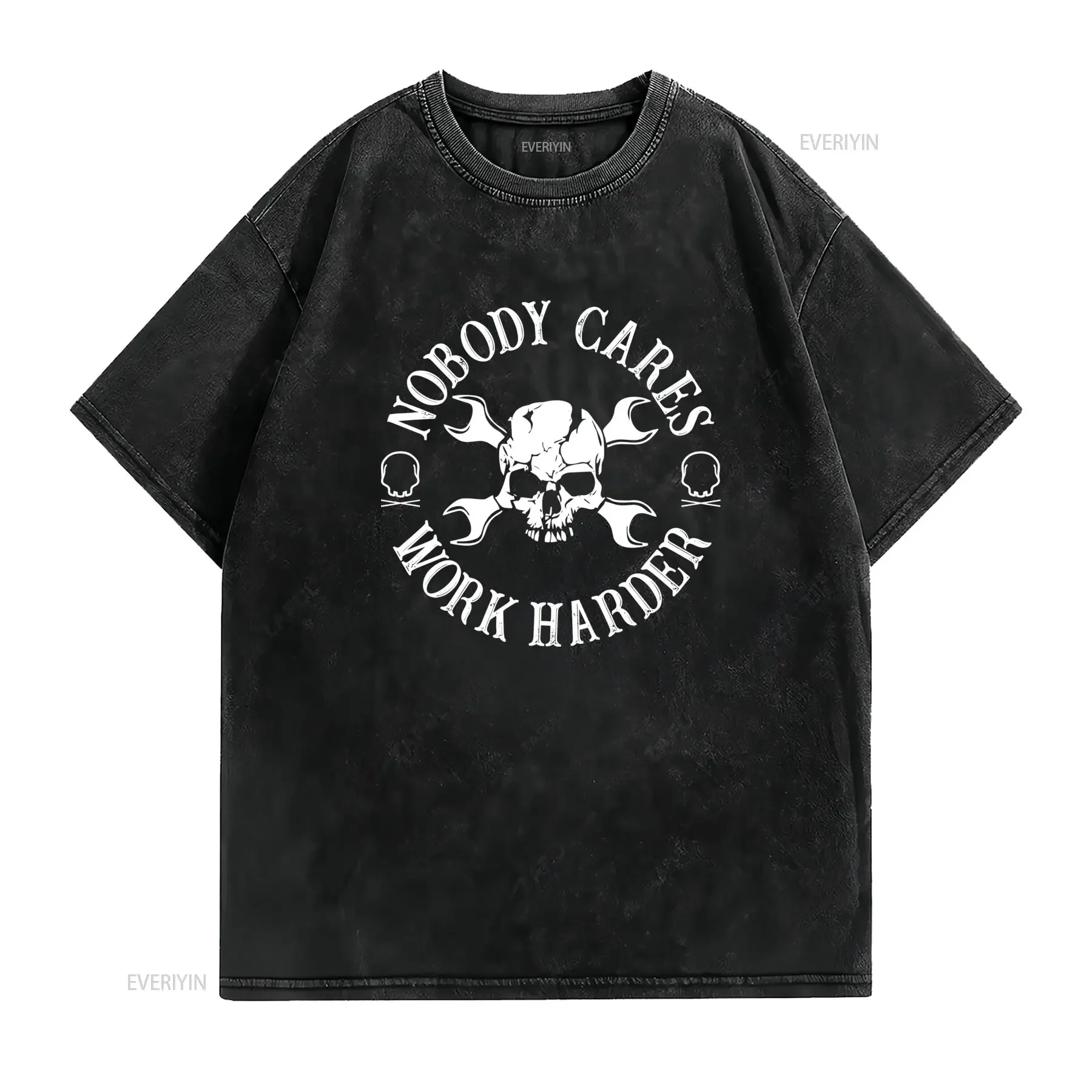 Heren T shirt met zware uitvoering en 'Work Harder' slogan 'Nobody Cares Back Pri' vintage Washed Top For Everyday Wear Unisex