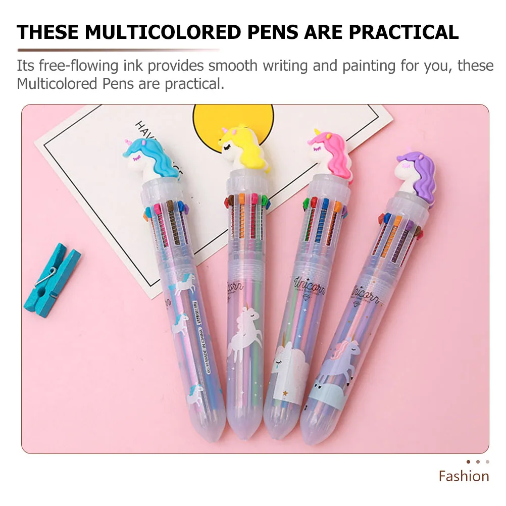 

4 Pcs Ballpoint Pens Design Ten Colors Smooth Writing Multicolor Pens Lightweight Easy to Carry Great for Study Notes
