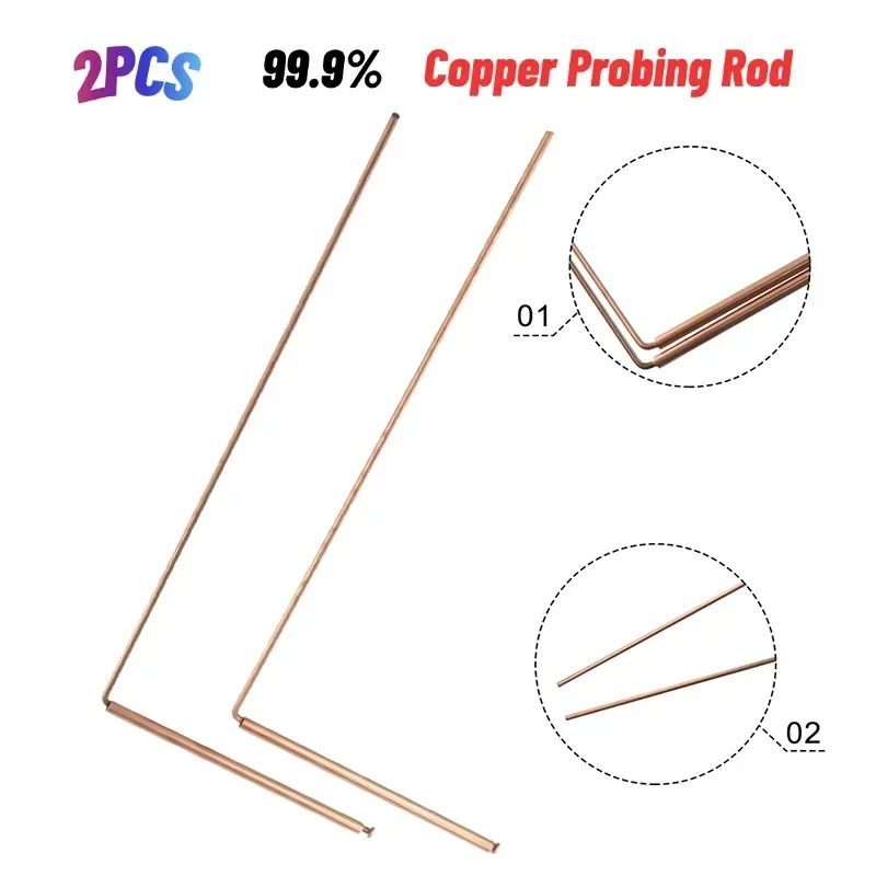 

2PCS Copper Dowsing Rods Probe Rod 99.9% For Water Detection Treasure Buried Witching Portable Dragon Seeking Detachable Tool