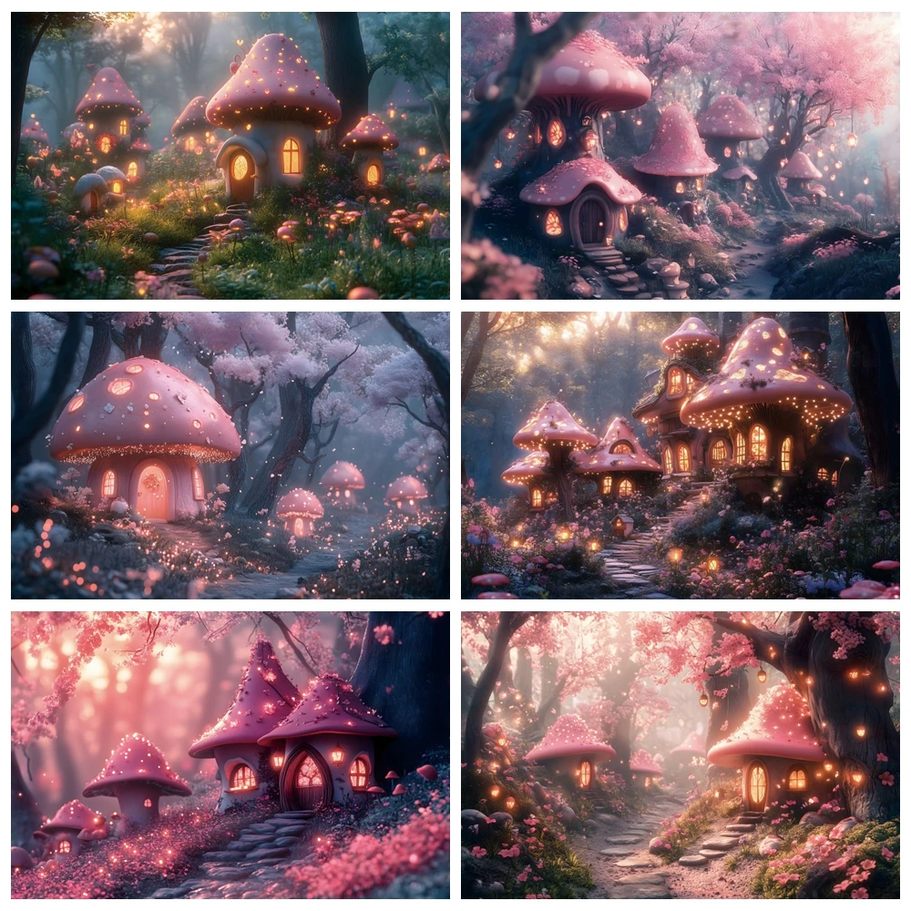 

Magic Forest Fairytale Mushroom Backdrop Girl Birthday Party Decor Baby Shower Portrait Photography Background Photo Studio Prop