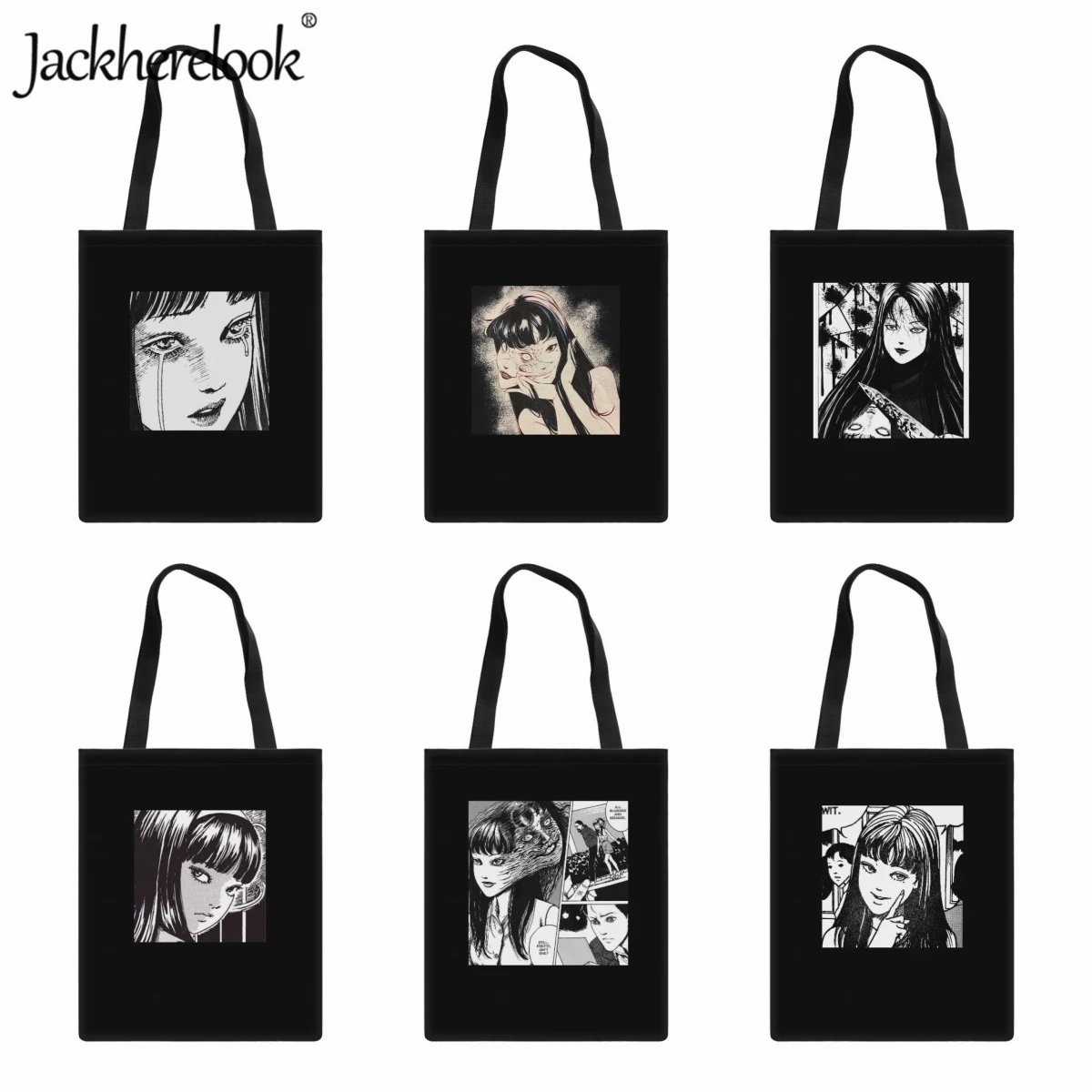 Jackherelook Junji Ito Horror Anime Japanese Tomie Trend Ladies Shoulder Bag Classic Tote Bag Girl Canvas Bag Simplicity Handbag