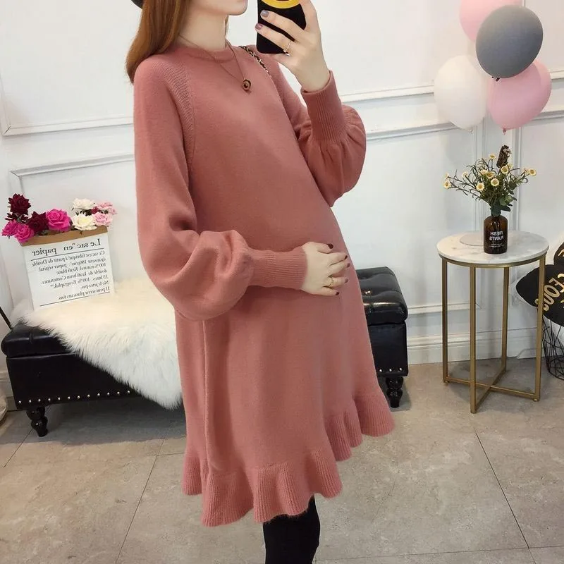 Maternity Winter Clothes Sweaters Ruffle Knitting Pregnant Sweater Pregnancy Relaxed rest Pregnant Sweater Pullover Dress