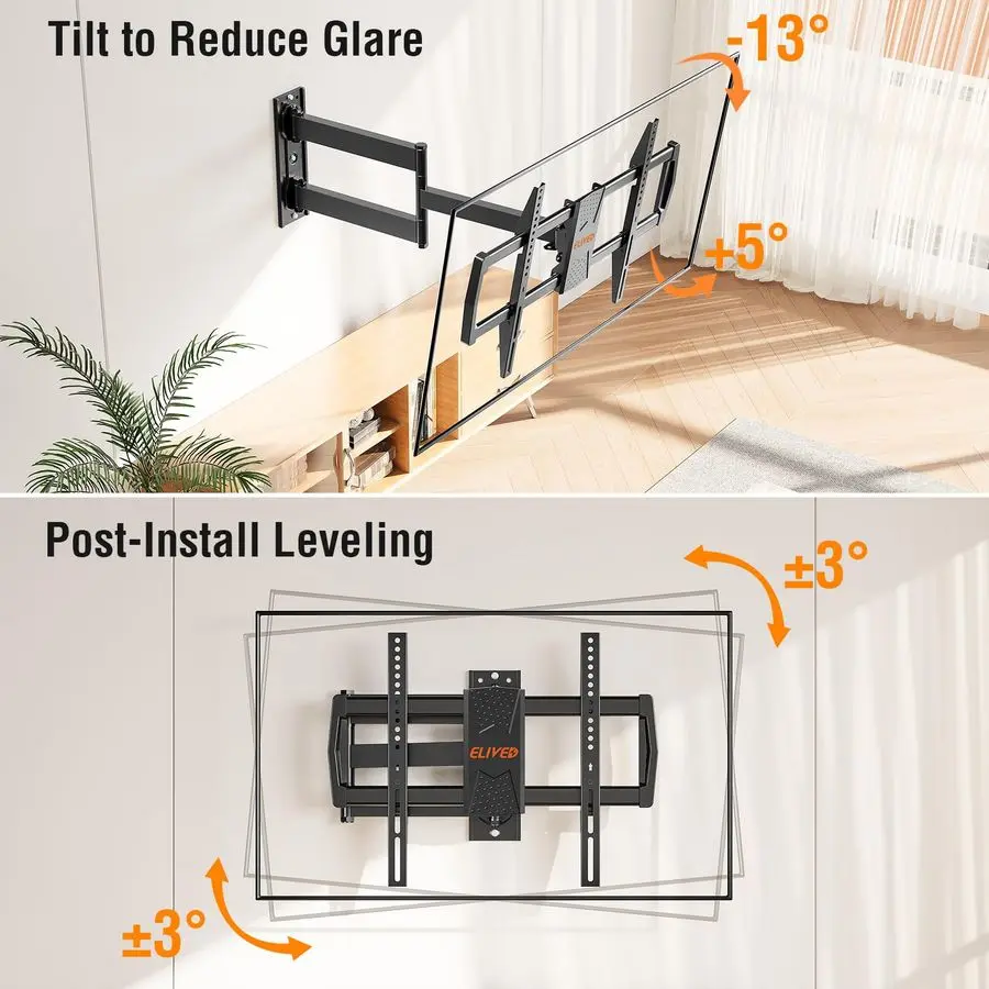 Support TV à bras long pour la plupart des téléviseurs de 4275 pouces, support mural pour TV d'angle à 32 bras d'extension long, support mural articulé pour TV pivotant
