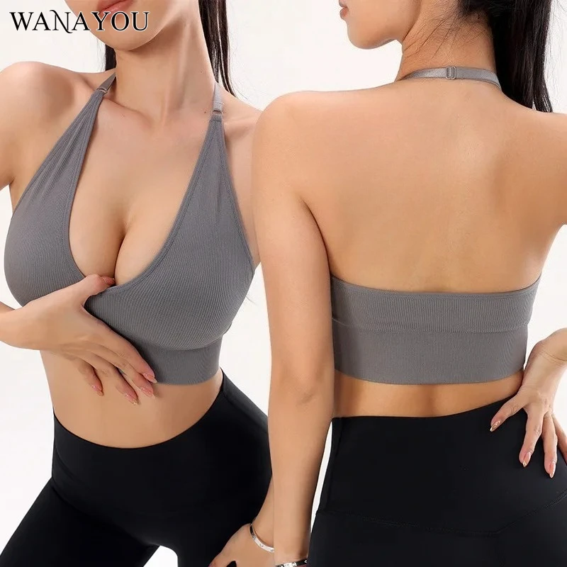 

WANAYOU Yoga Vest Cross Back Sports Bra Women's Running Tank Quick Drying Fitness Gym Workout Dry Fit Fitness Push-up Crop Top