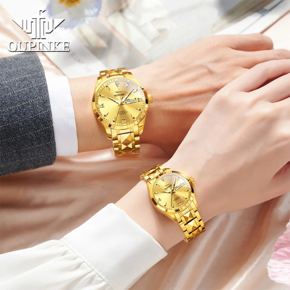 OUPINKE 3306 カップルウォッチ 高級本物のダイヤモンド メンズ レディース腕時計 タングステン鋼ストラップ ハイエンドギフトブランド 機械式腕時計セット