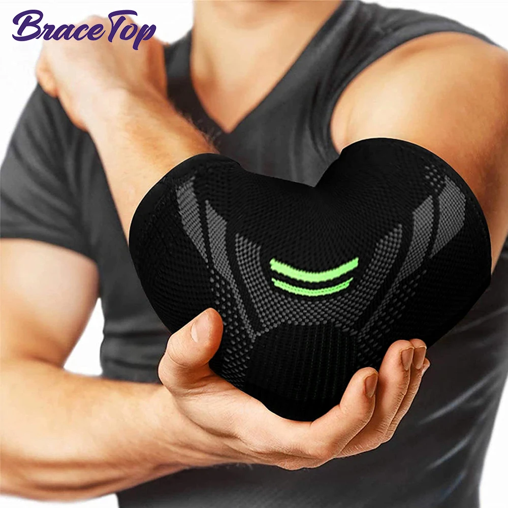 BraceTop 1 PC Elbow Brace Compression Support Elbow Pad for Tendonitis Tennis Basketball Volleyball Elbow Protector Reduce Pain