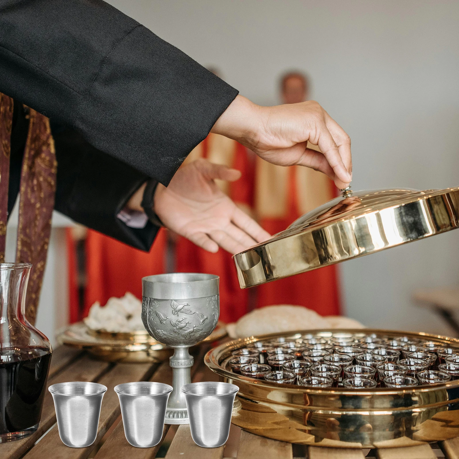 

10Pcs Stackable Stainless Steel Religious Communions Cups Compact Metal Church Portable Cups Communions Mug